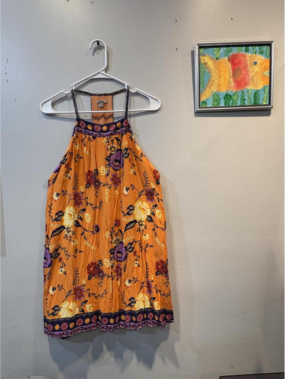 Orange Floral Summer Halter Dress